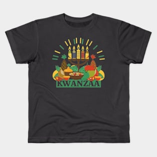 Kwanzaa Unity Feast,Kwanzaa, unity, feast, kinara, candles, principles, holiday, celebration, cultural, vibrant Kids T-Shirt